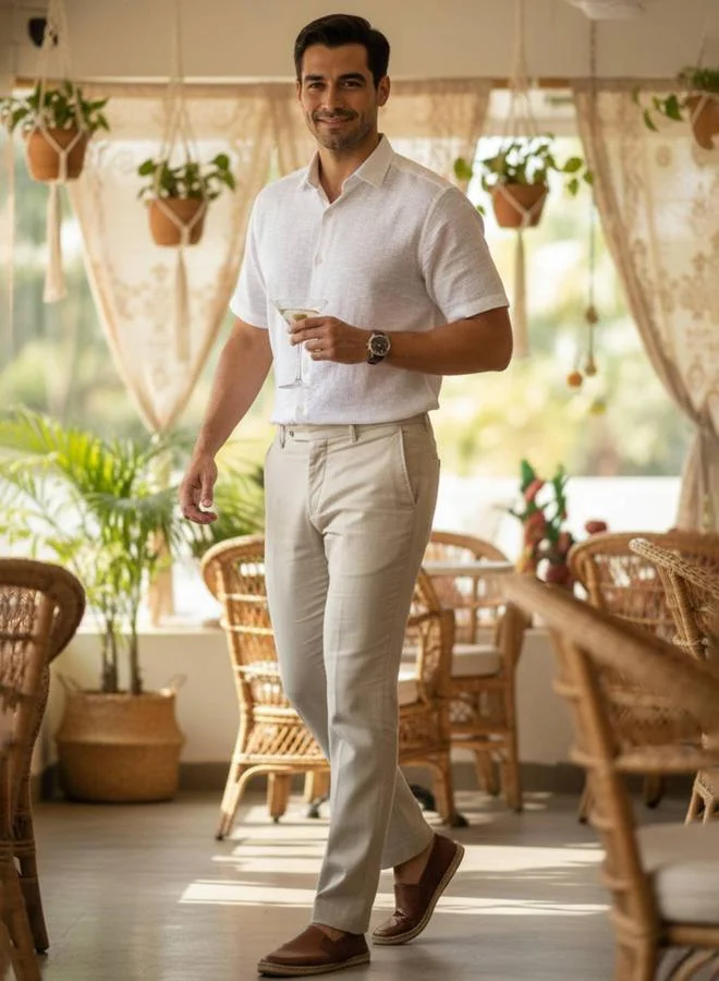 ترولوم قميص قطن سادة بقصة عادية للرجال